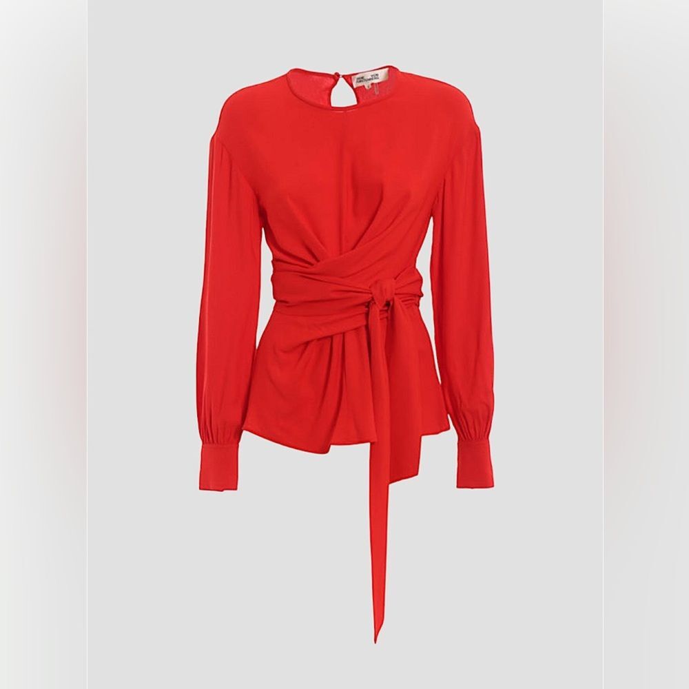 Diane Von Furstenburg Crepe Wrap Blouse In Red Candy Size 10